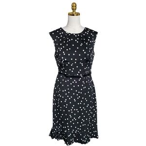WHBM Black & White Polka Dot Sleeveless Ruffled Hem Silk Blend Dress Womens 10